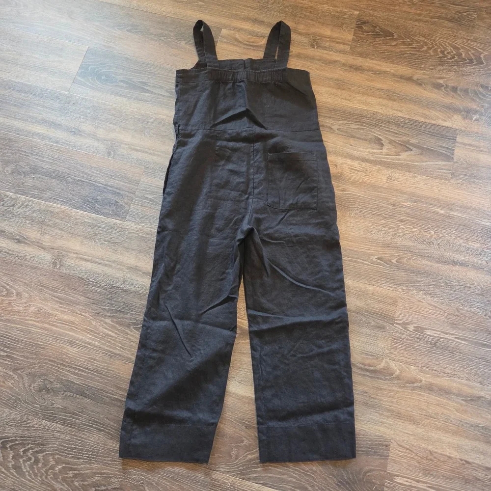 Everlane Womens Black 100% Linen Wide Leg Button Front Jumpsuit Jumper Size 4
